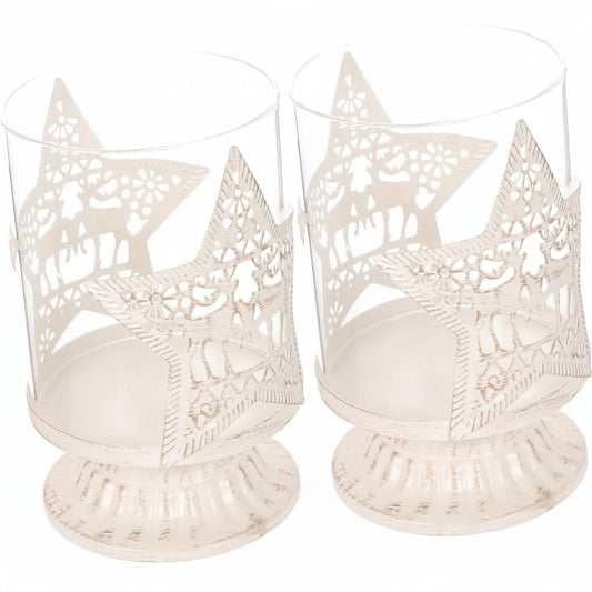 Beatiful 2pcs Christmas Star Candle Holder Cover Decorative Romantic Candlestick for Holiday Tabletop Decor Unique Design for Home and Festive Celebrations