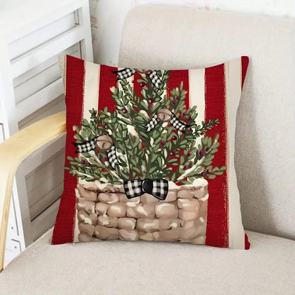 GrayStripe Garland Basket Throw Pillow Cover for Holiday Decor