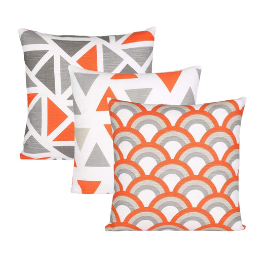 Penguin Home 3-Pack 100% Cotton Square Cushion Covers Orange Grey