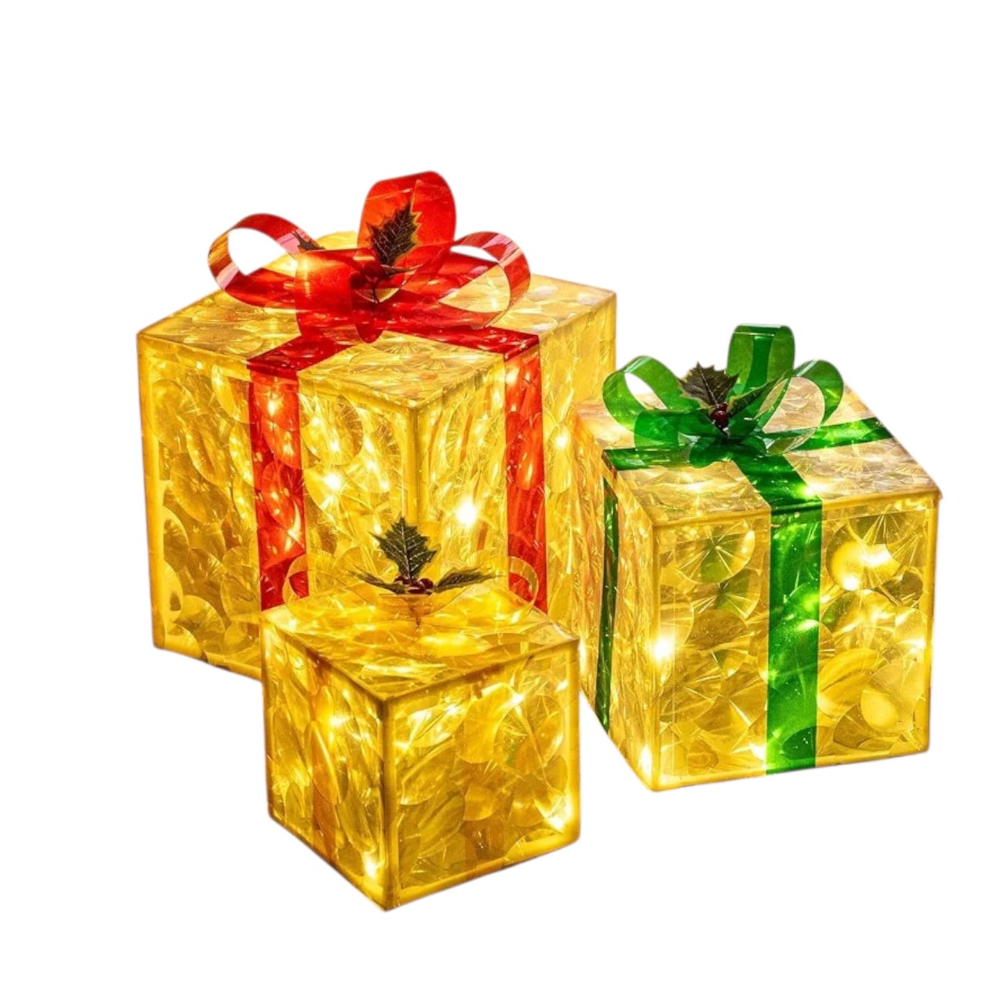 Christmas 3 Large Lighted Christmas Gift Boxes with Remote