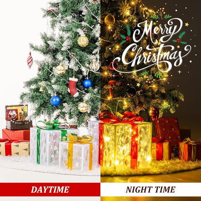 Christmas 3 Large Lighted Christmas Gift Boxes with Remote