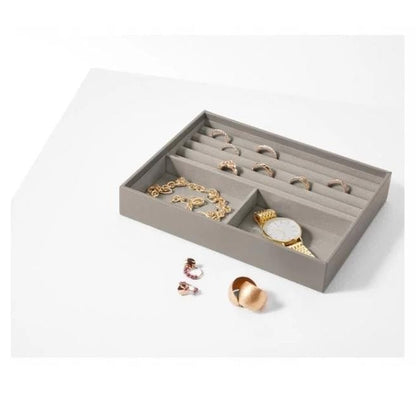esmara Stackable Velvet Jewelry Organizer with Compartments and Ring Slots