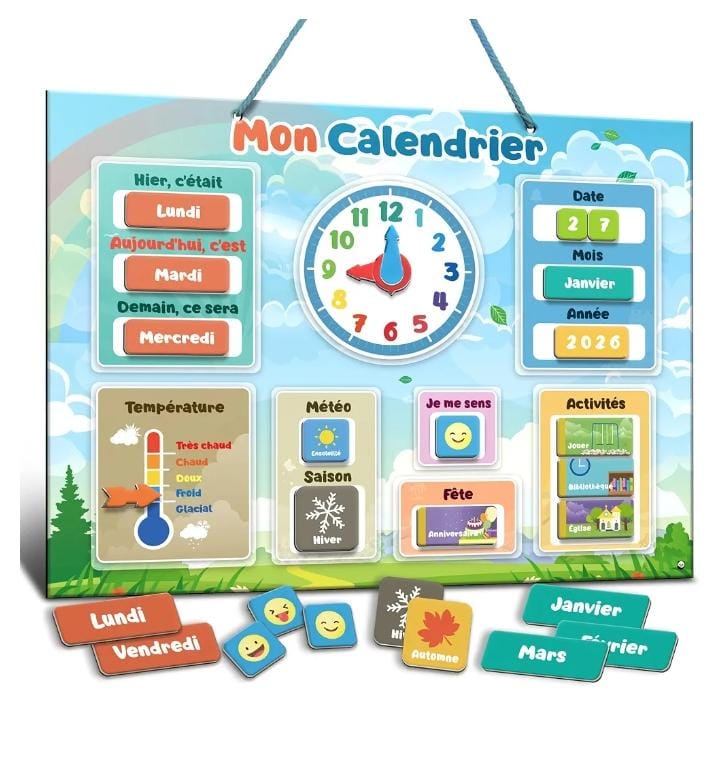 Smart Panda Children's Magnetic Calendar with Weather, Date, Mood and Time (french version)