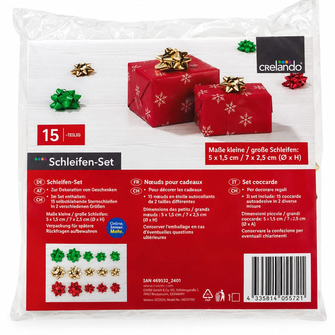Crelando 15-Piece Self-Adhesive Gift Bow Set