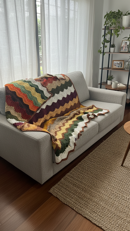 Handmade Multicolor Crochet Scarf - Decorative Throw