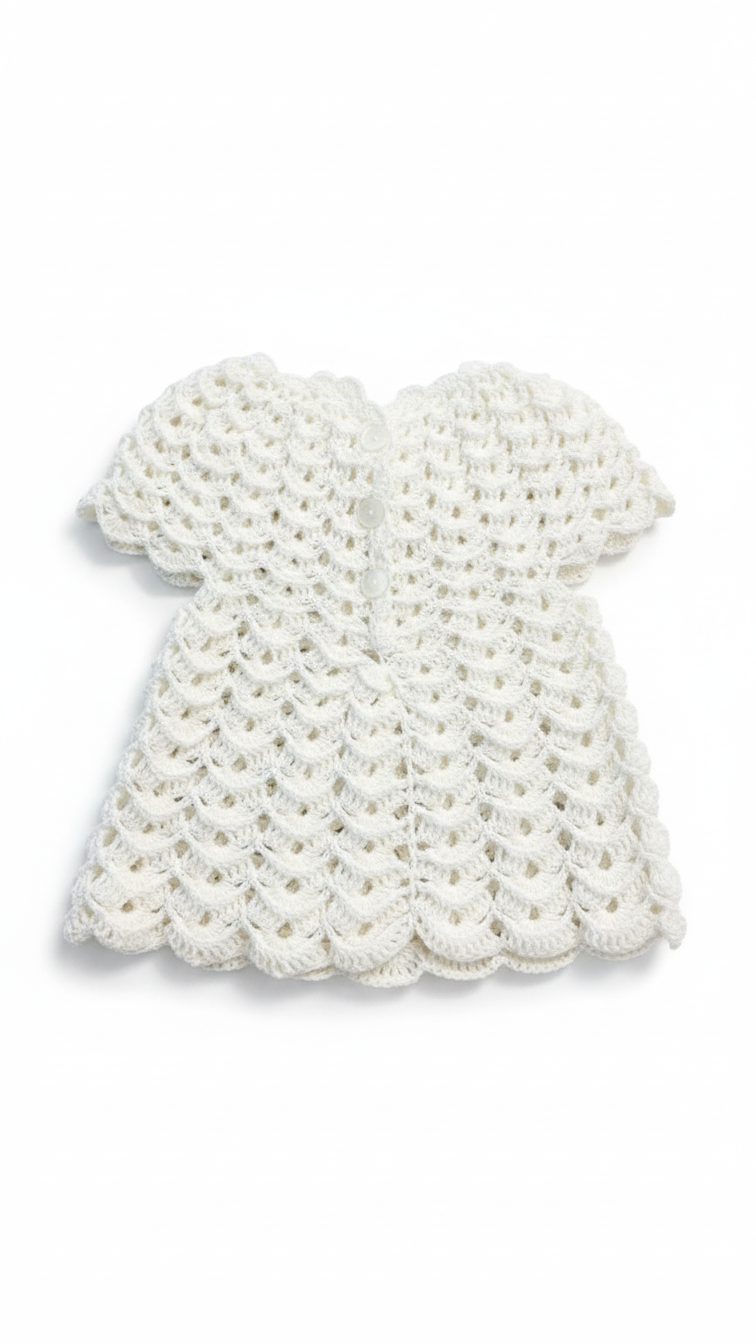 Hand-Crocheted Baby Dress – Off-White