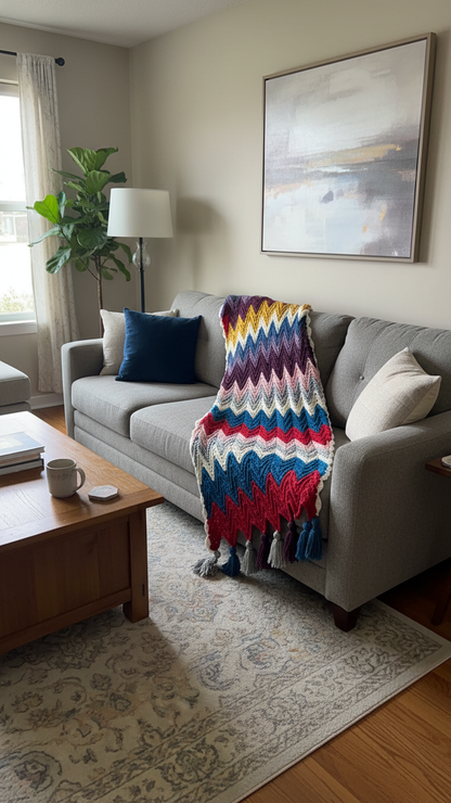 Handmade Zigzag Crochet Scarf with Tassels