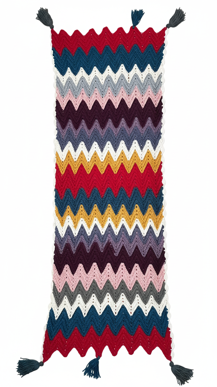 Handmade Zigzag Crochet Scarf with Tassels