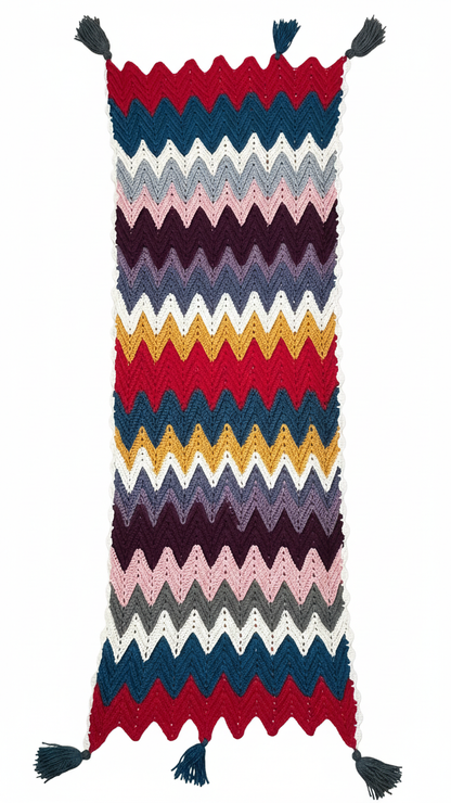 Handmade Zigzag Crochet Scarf with Tassels