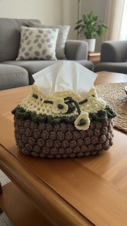 Handmade Crochet Tissue Box Cover – Neutral Earth Tones