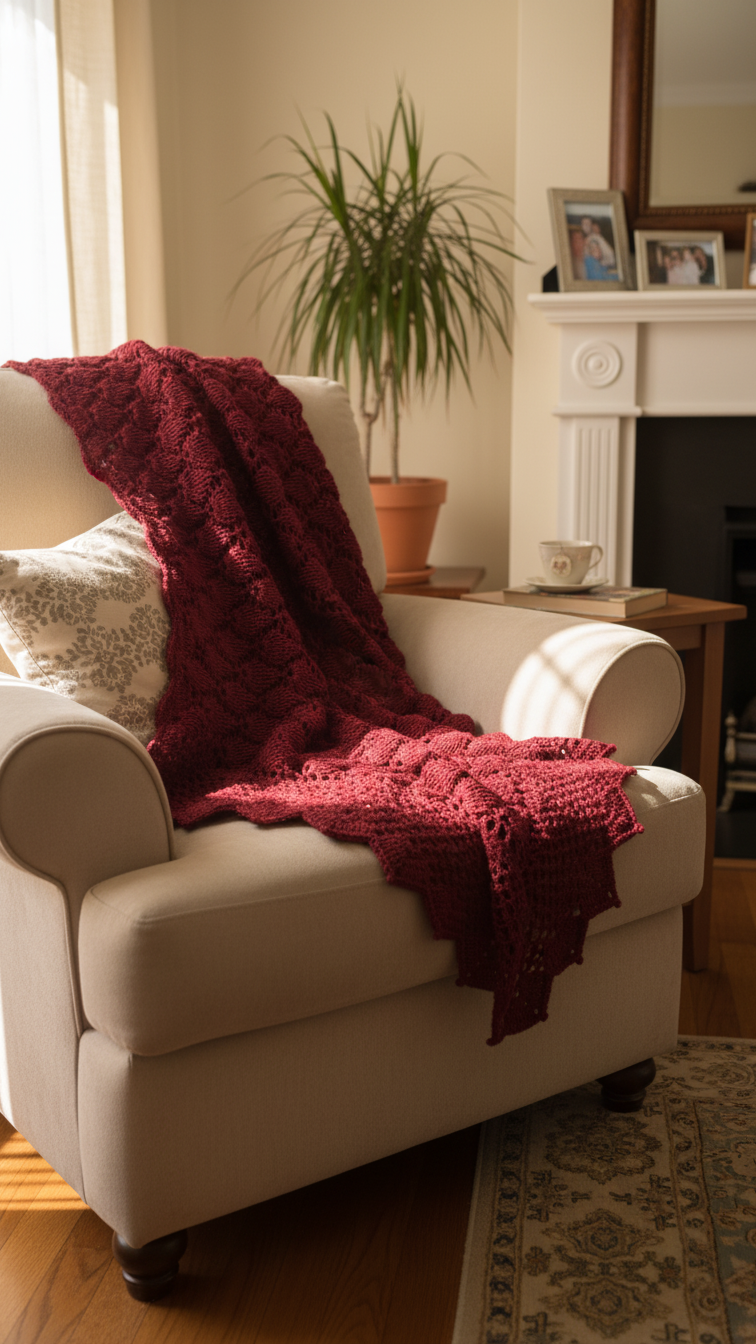 Handmade Crochet Burgundy Shawl