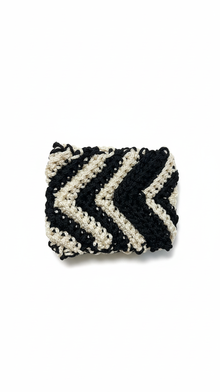 Handmade Crochet Tote Bag – Black & Beige Vertical Stripes