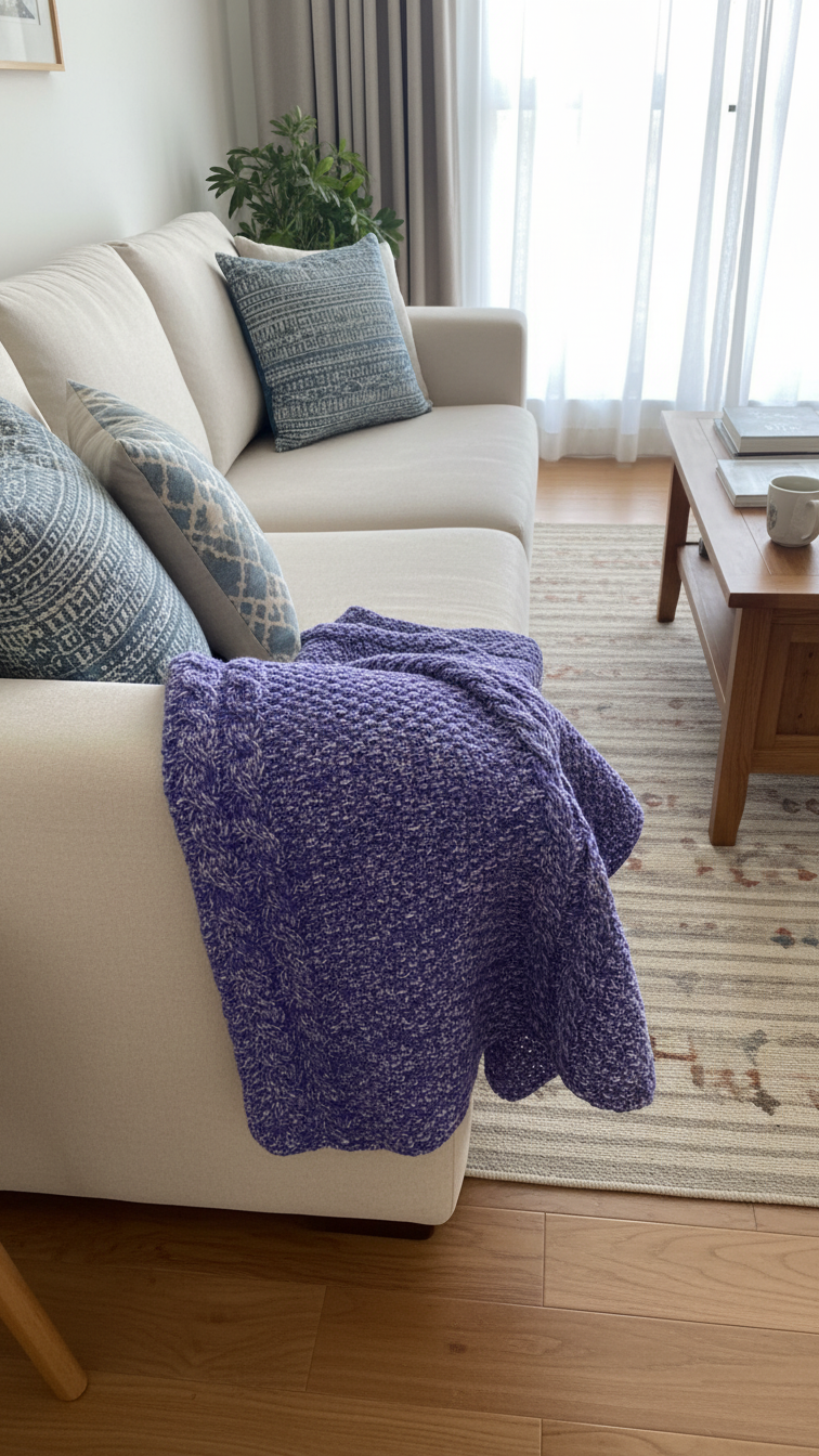 Handmade Crochet Purple Scarf - Throw Blanket