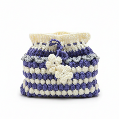 Handmade Crochet Purple - White Big Size Tissue Box Cover With Flowers