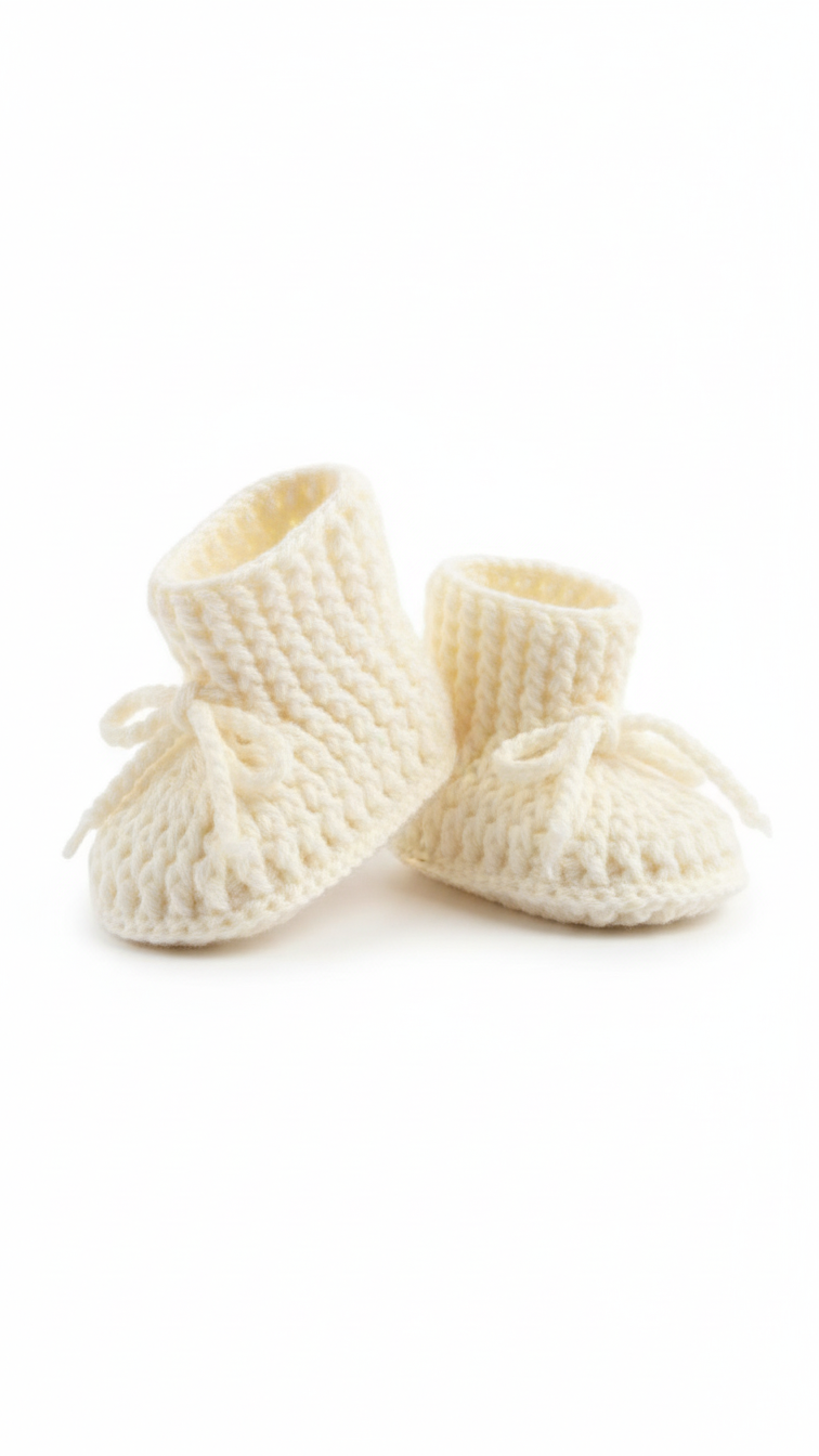 Hand-Knitted Baby Booties Crochet – Soft Cream
