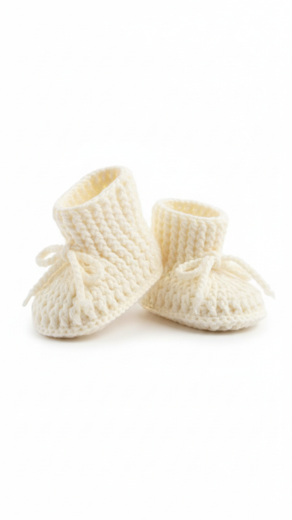 Hand-Knitted Baby Booties Crochet – Soft Cream