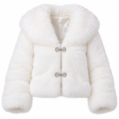 Women's Elegant White Faux Fur Wrap Jacket