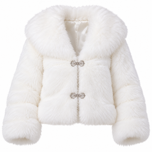 Women's Elegant White Faux Fur Wrap Jacket