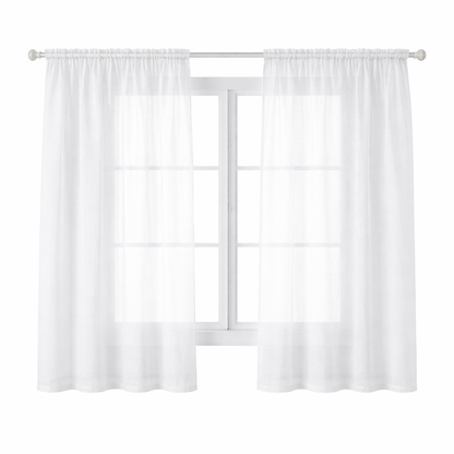 WOLTU Transparent Curtain with Ruffled Tape, Linen look - 140 x 145 cm