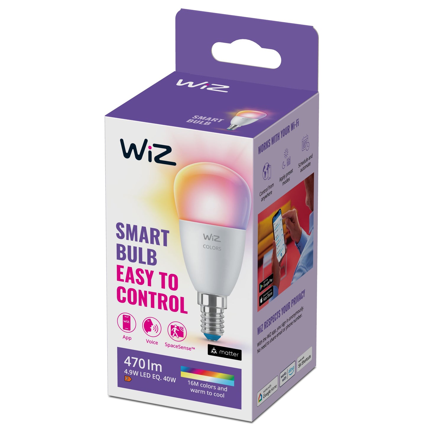 WiZ P45 E14 Smart Bulb 40W 470lm Full Colour