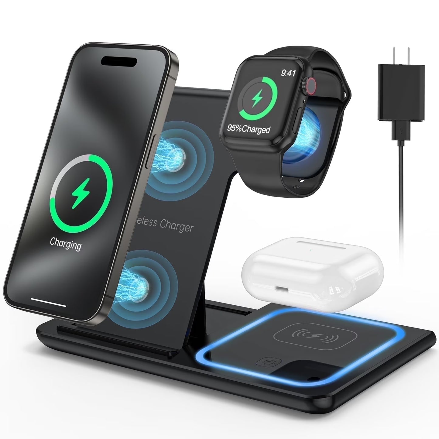 Wireless Charger, 3 in 1 Wireless Charging Station for Apple iWatch, AirPods, and Phones