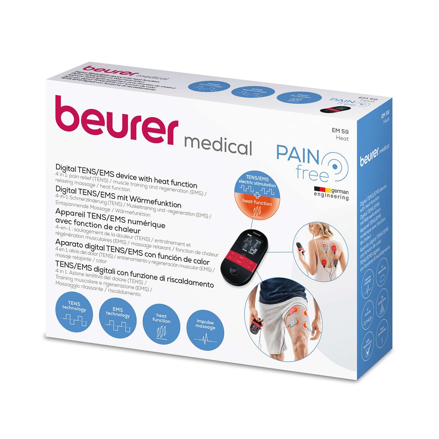Beurer Digital TENS/EMS Device with Heat for Pain Relief & Muscle Stimulation
