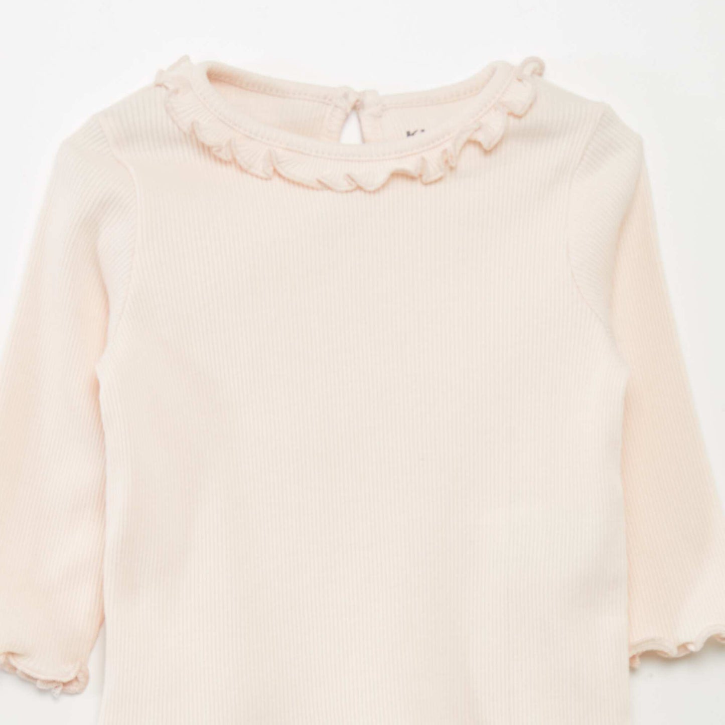 Pink Ribbed Knit Baby T-Shirt with Ruffled Collar