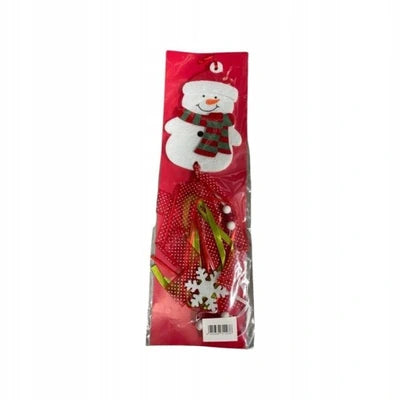Red plastic bag with a snowman design on a white background