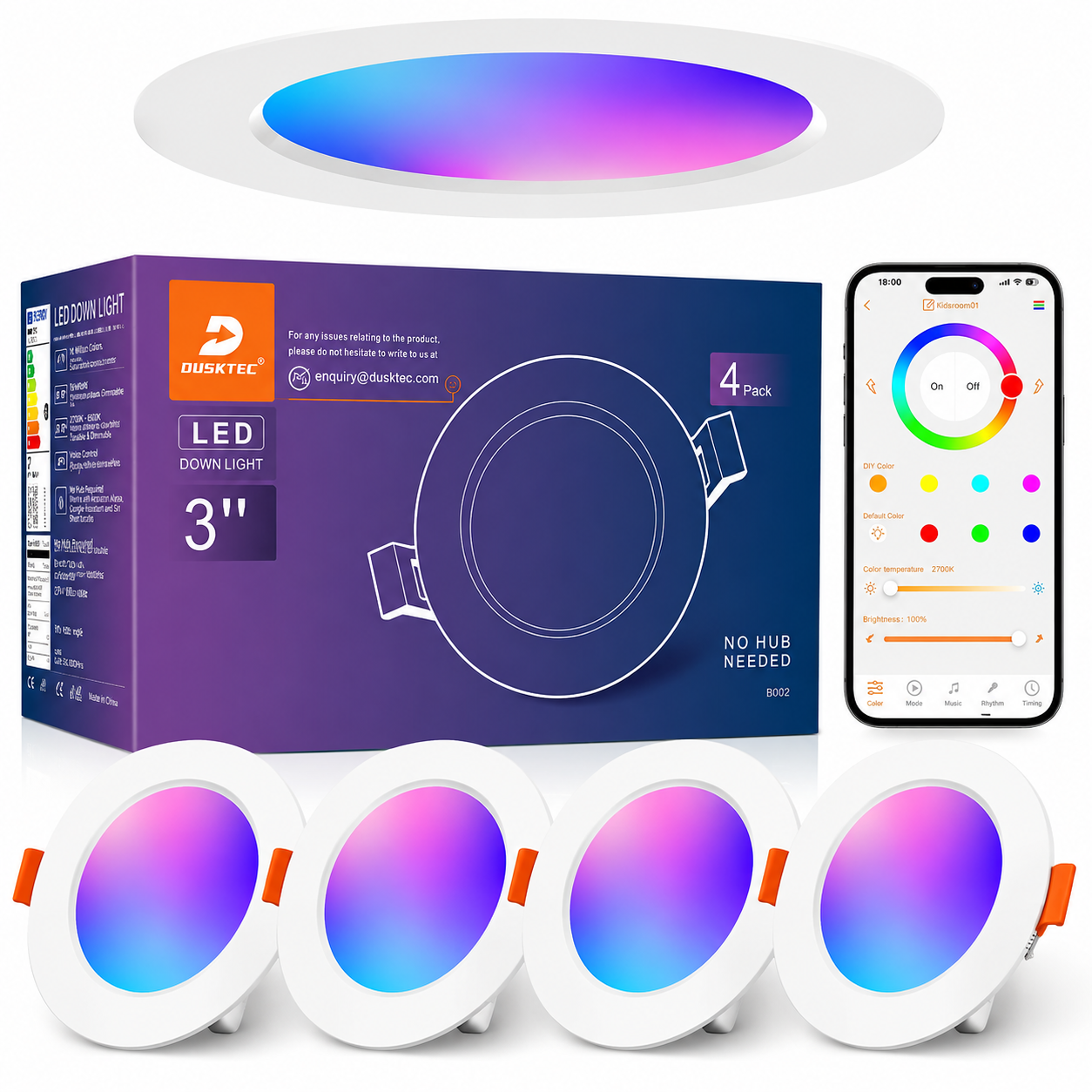 DUSKTEC TD3C001 RGB LED Recessed Downlights Alexa 2700K-6000K