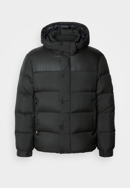 Tommy Hilfiger Men's Black Hooded Puffer Down Jacket Warm Water-Repellent Wind-Resistant