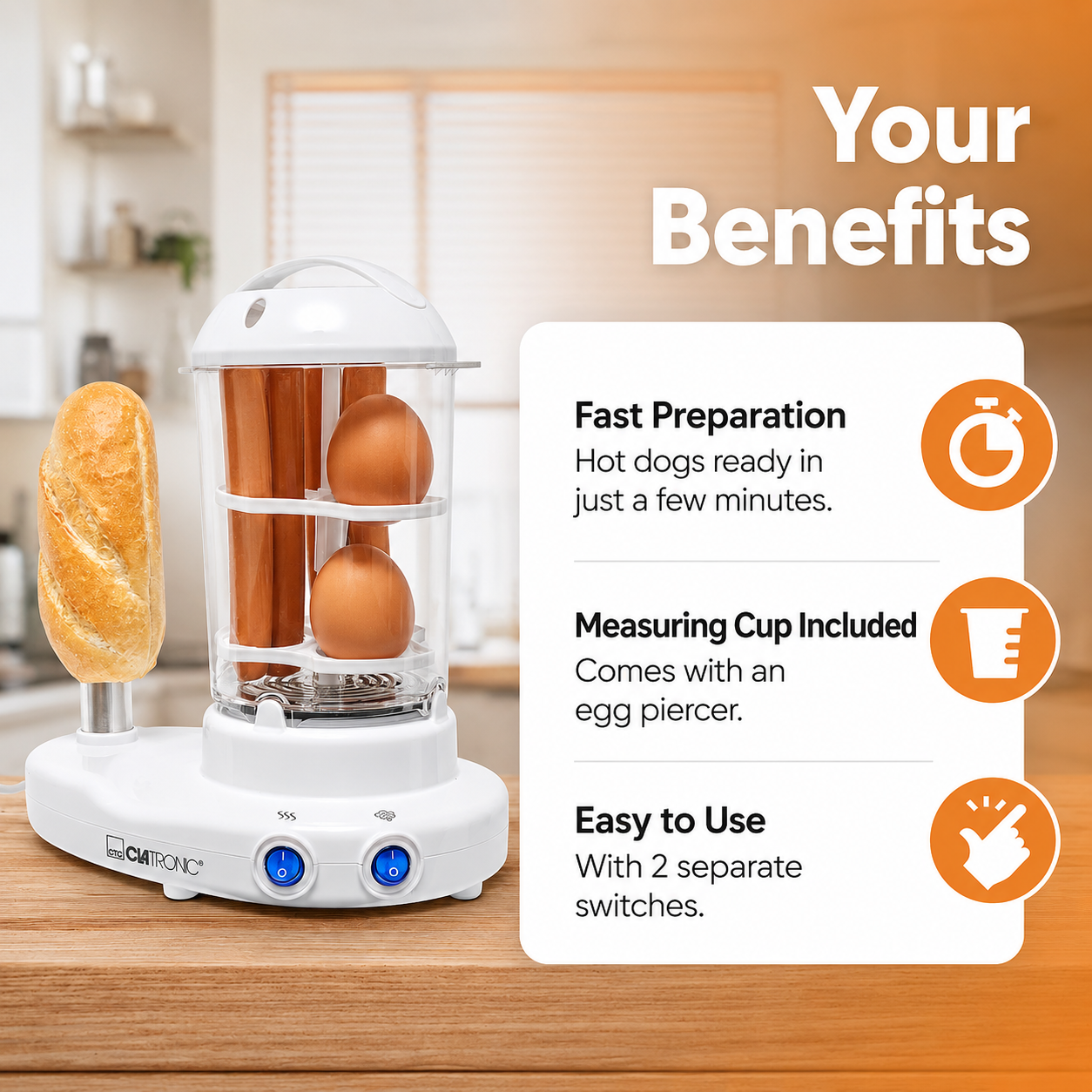 Clatronic HDM 3420 EK N Hot Dog Maker 2‑in‑1