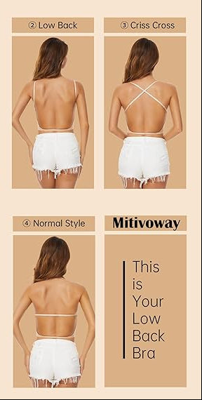 Uoolerp Women Low Back Bras-Invisible Backless Bra-Seamless Secret Plunge Bra No Show Bra Multiway Low-Cut Deep-V Halter Bra (Black, XL)