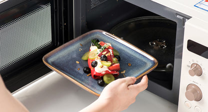 UNICASA 8-inch Square Stoneware Plates Set, Reactive Glaze, Dishwasher Microwave Safe