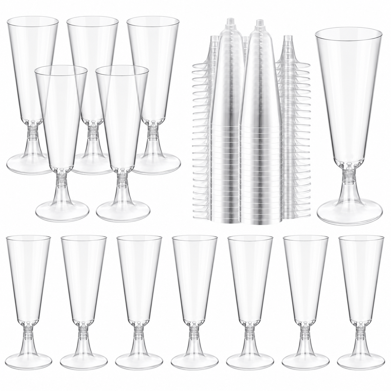 49 Pack 5oz Clear Disposable Plastic juice Flutes | Assemble, for Party Supplies for Wedding/Birthday/Picnic/Holiday/Gathering
