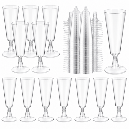 49 Pack 5oz Clear Disposable Plastic juice Flutes | Assemble, for Party Supplies for Wedding/Birthday/Picnic/Holiday/Gathering
