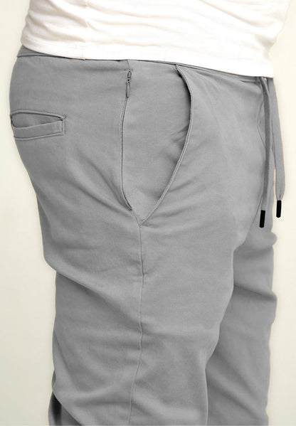 One Redox ORFORLI Men's Light Grey Tapered Chinos with Elastic Waistband