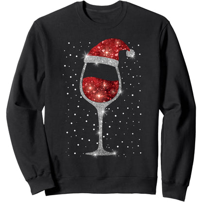 Christmas Wine Lover Sweatshirt with Santa Hat Design