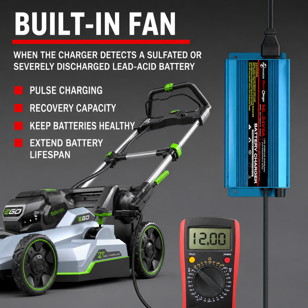 MOUDENSKAY 24V 8A Smart Automatic Battery Charger with XLR Connection