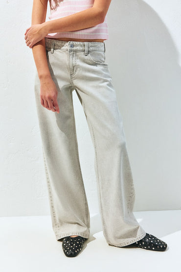 Kids Light Grey Wide Leg Low Waist Jeans with Stretch