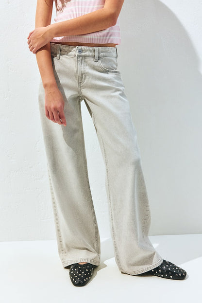 Kids Light Grey Wide Leg Low Waist Jeans with Stretch