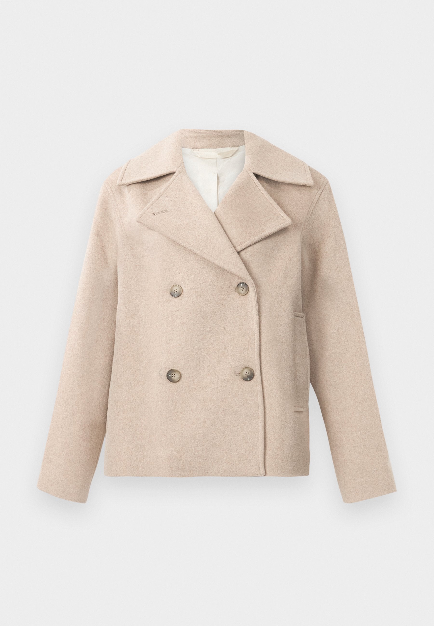 Chic Selected Femme SLFALMA Sandshell Double-Breasted Wool Blend Short Coat Jacket