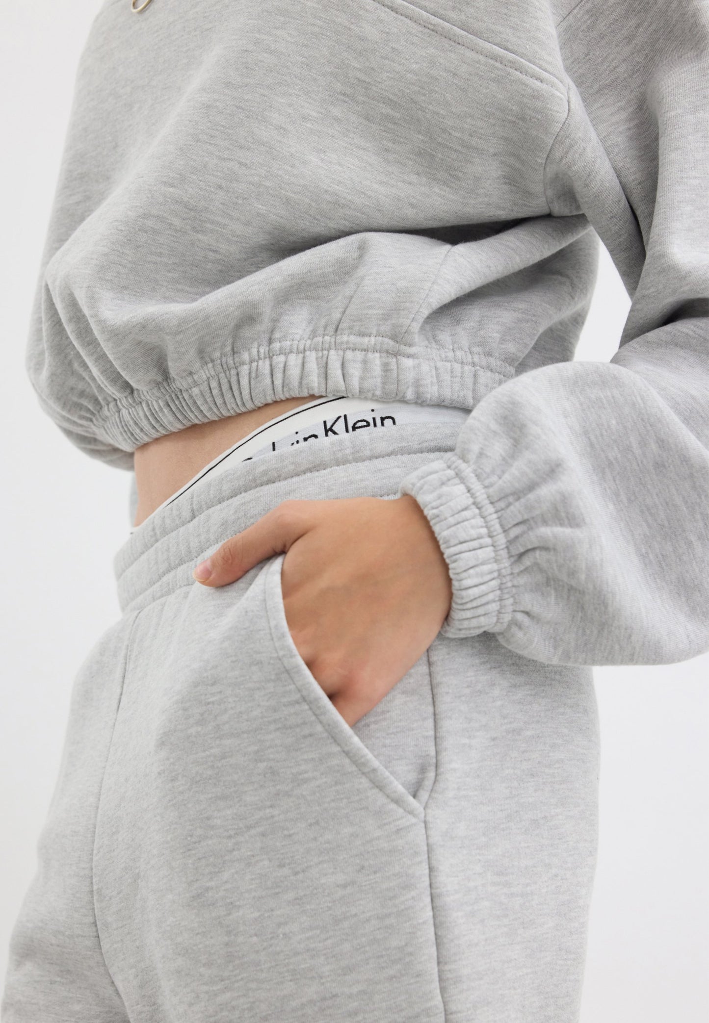 Even&Odd Women's Mottled Light Grey Cotton Blend Zip-Neck Tracksuit Set