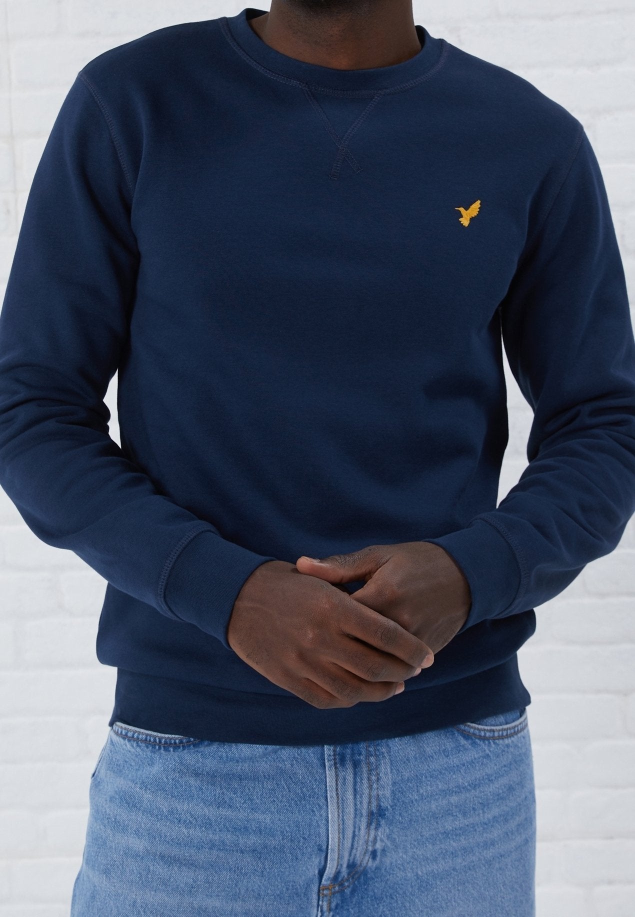 Pier One Men's Classic Dark Blue Cotton Blend Crewneck Sweatshirt