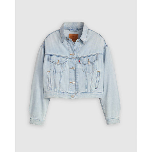 Shrunken '90s Linen Denim Lightweight Women's Trucker Jacket Light Wash