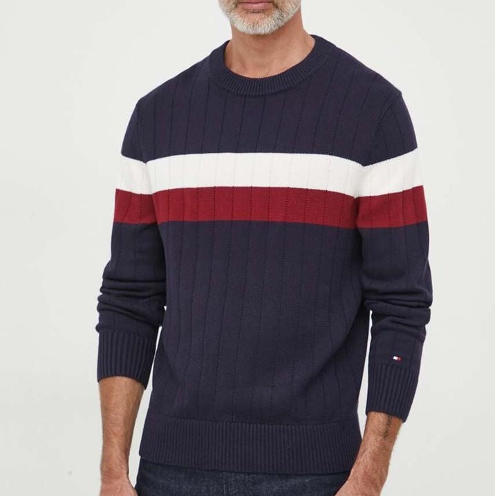 Tommy Hilfiger Men's White Sustainable Cotton Long-Sleeve Ribbed Sweater