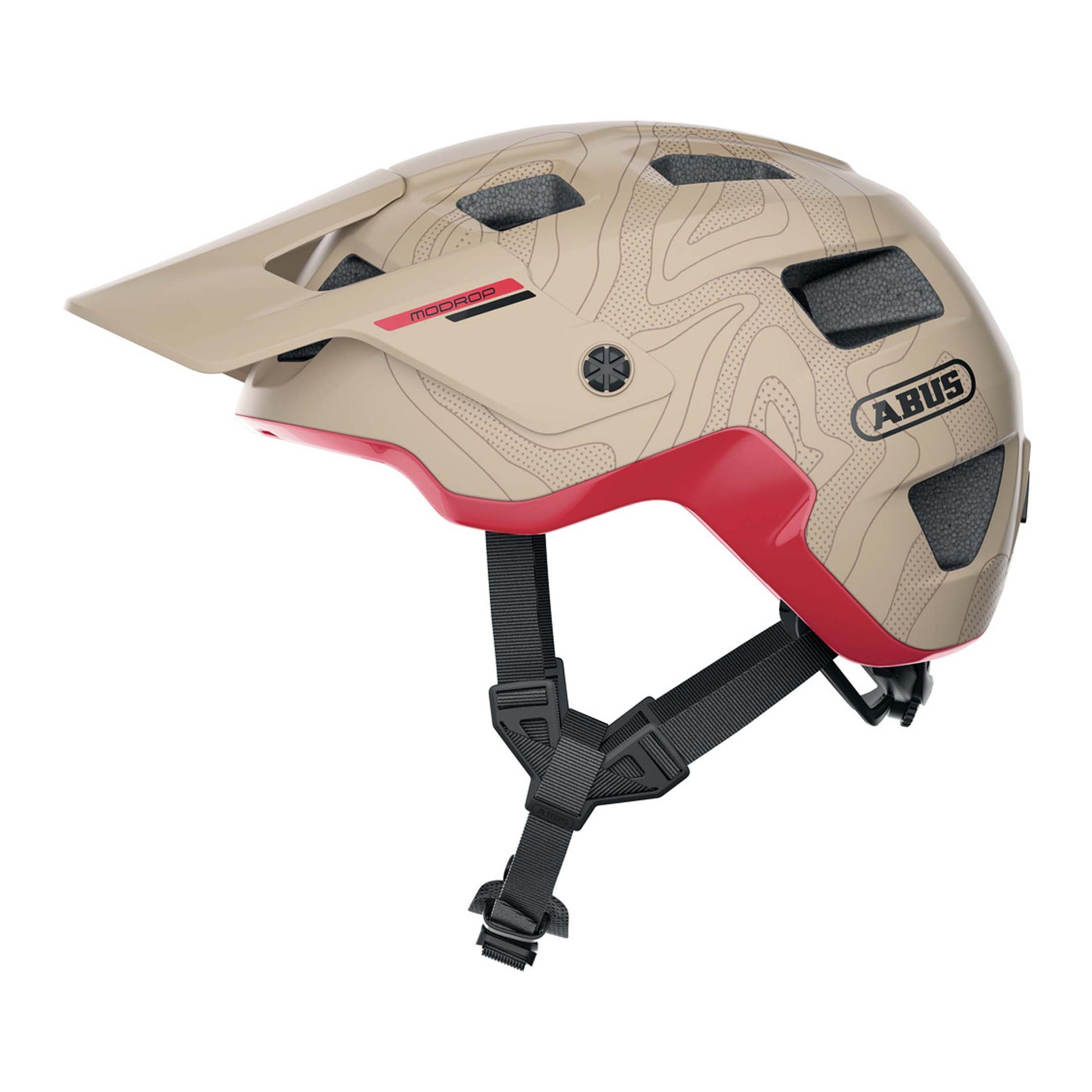 Abus MoDrop MTB Helmet: Dusty Camel, Durable Multi-Shell, Adjustable Fit, Vented, Goggle-Ready