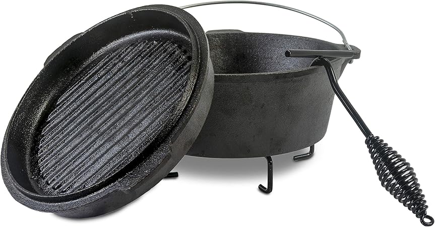 ACTIVA Cast Iron Cooking Pot with Lid and Handle for Transport 10 L Diameter 37 cm Black