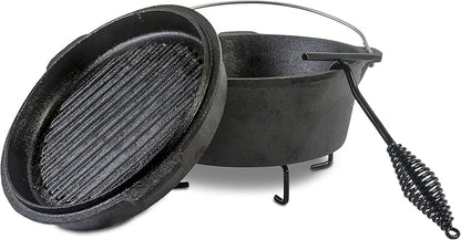 ACTIVA Cast Iron Cooking Pot with Lid and Handle for Transport 10 L Diameter 37 cm Black