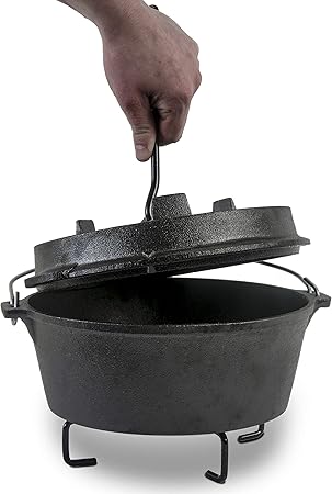 ACTIVA Cast Iron Cooking Pot with Lid and Handle for Transport 10 L Diameter 37 cm Black