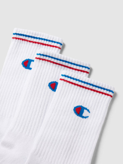 Champion Men's White Crew Socks 3-Pack - Label-Stitching Cotton Blend for Comfort